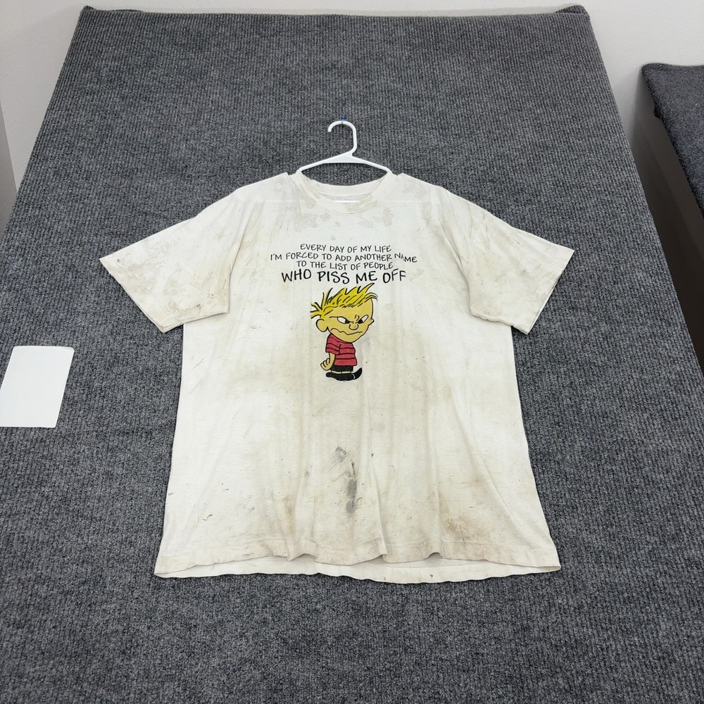 Vintage Calvin and Hobbes T Shirt Mens XL White Cotton Graphic Distressed 90s